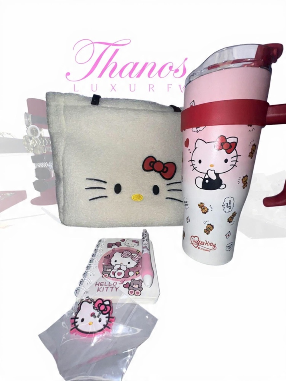 ADULT Hello Kitty Plush XL Tote Bag (bundle)& TUMBLER mystery freebies !
